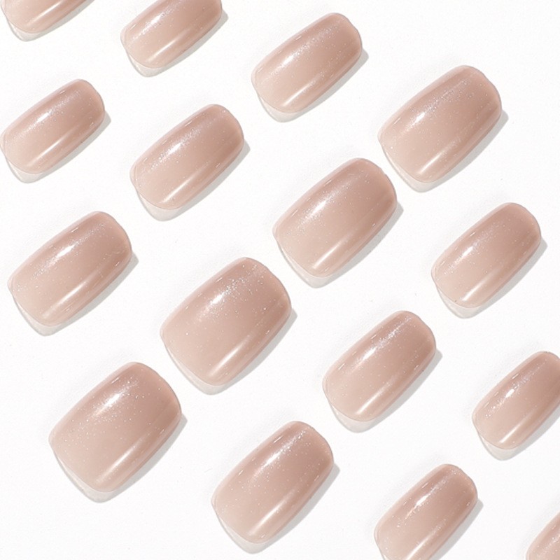 48pcs Short Square Press on Nails, Milk Tea Nude Clear Gloss Casual Manicure
