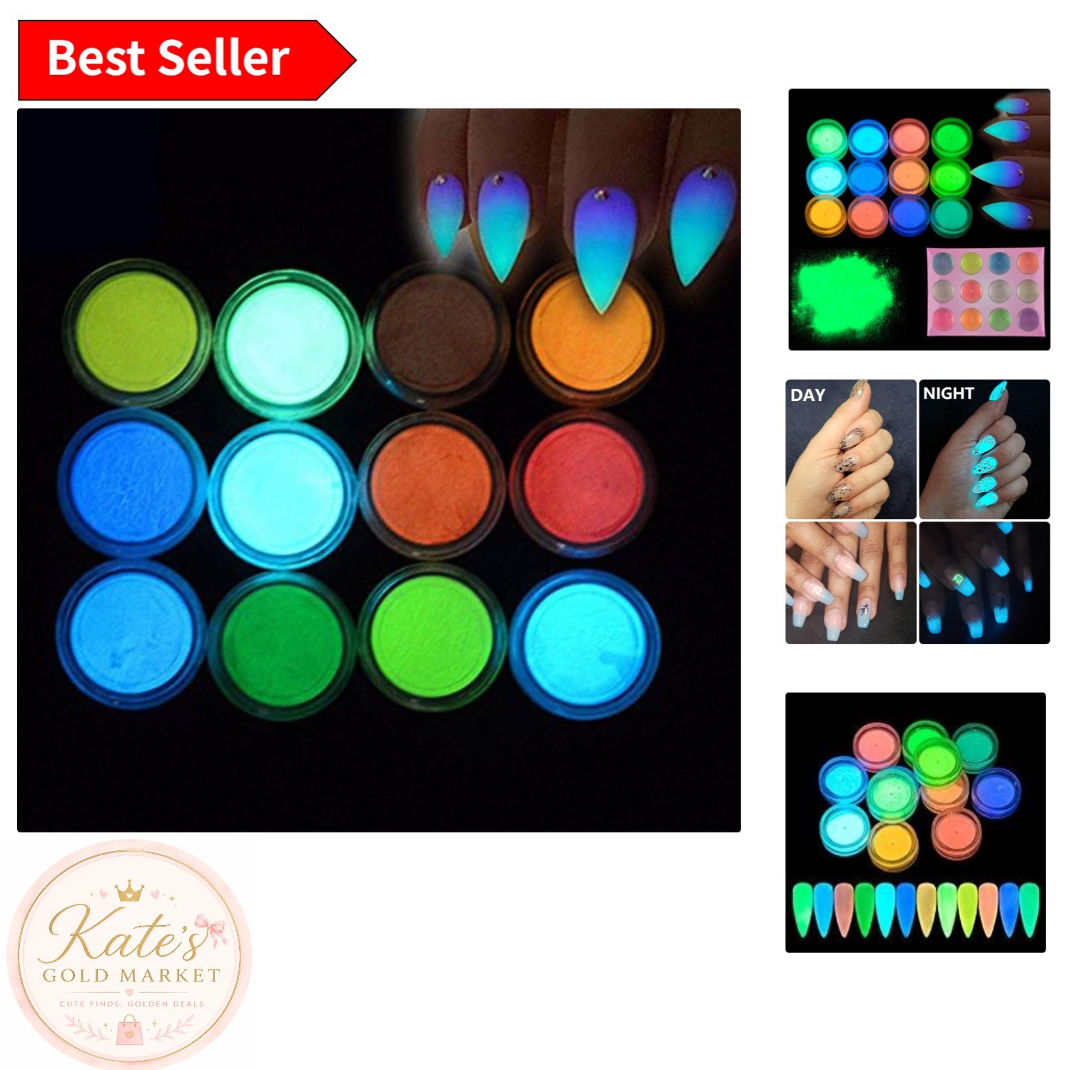 Professional Glow in the Dark Nail Glitter – 12 Color Pack for Creative Designs