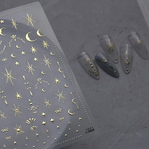 2 Sheets Star Nail Stickers Gold Silvery Nail Art Decals 5d-gold Silvery-17