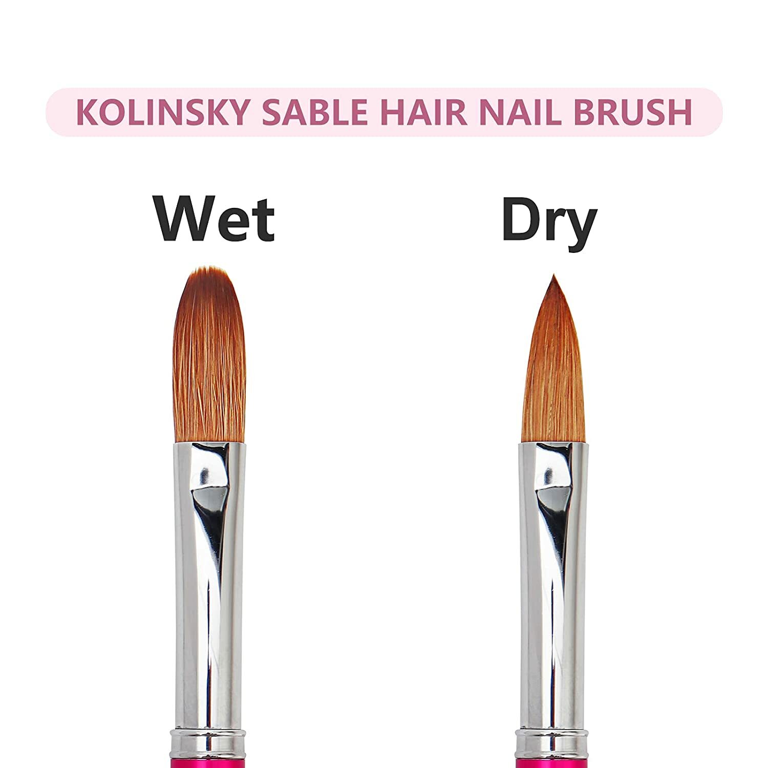 Kolinsky Acrylic Nail Brush Crimped Metal With Cap Size 6-20 Ships From The US