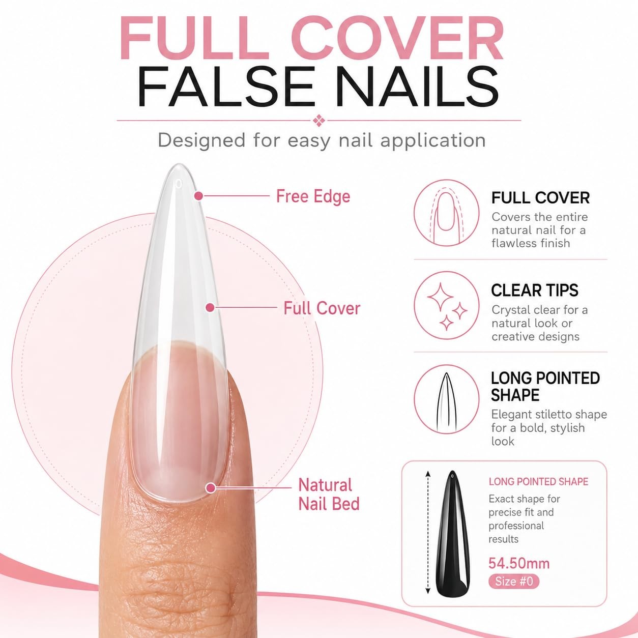 Long Stiletto Nail Tips, 240 Pcs Full Cover Clear Soft Tips