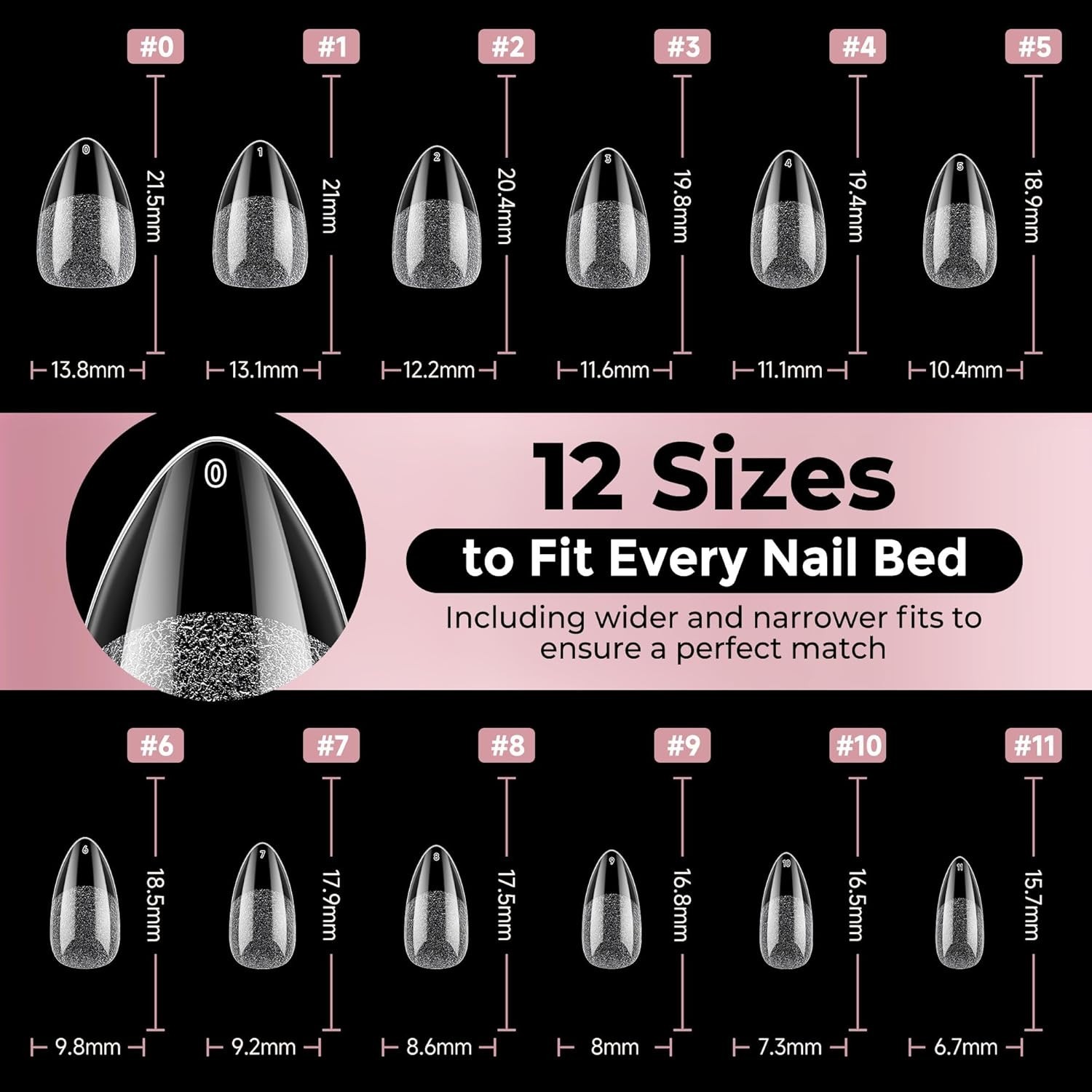240pcs Clear Short Almond Gelly Nail Tips – Effortless DIY with 12 Size Options