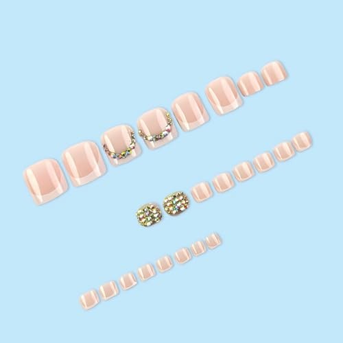 Press on Toenails Short, White French Tip Toenail Press Ons Square ANjzj210-00