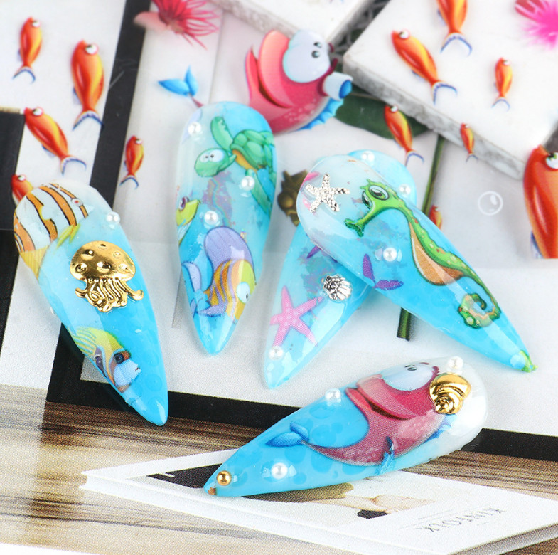 10pcs Ocean Shark Fish Star Turtle Nail Art Film Foil Transfer Decals SW7105