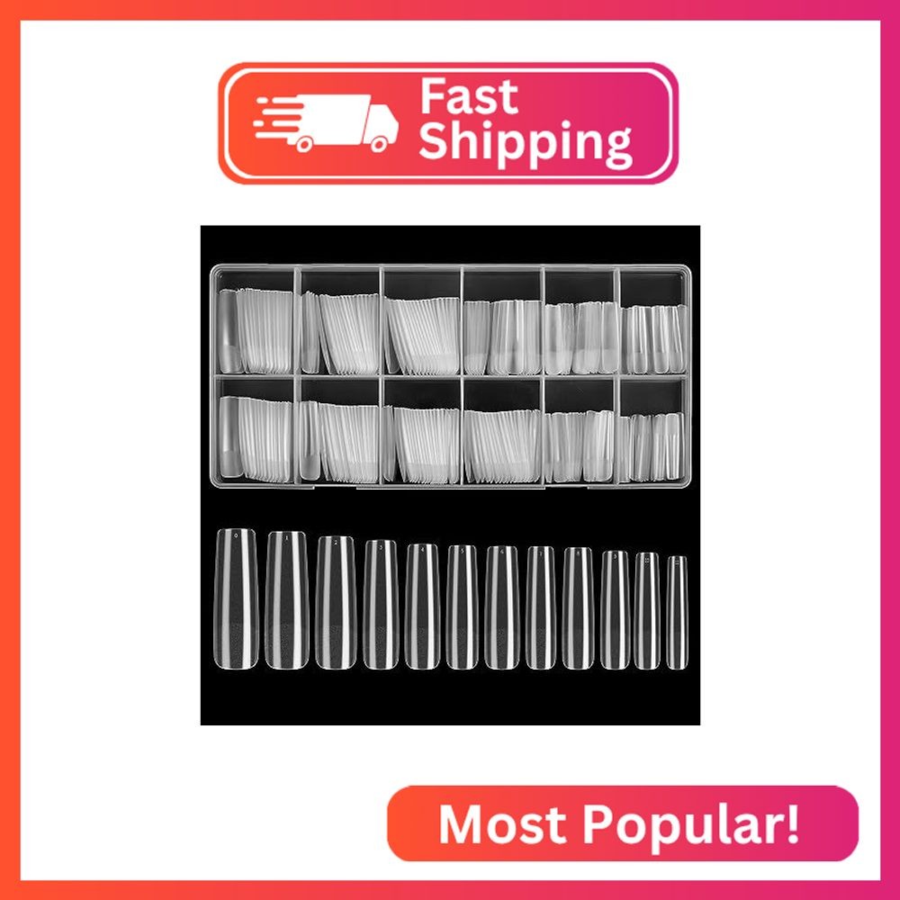 KOXXIAMOQ 240 Pcs Square Clear Extra Long No C Curve Nail Tips, XXL Tapered Squa
