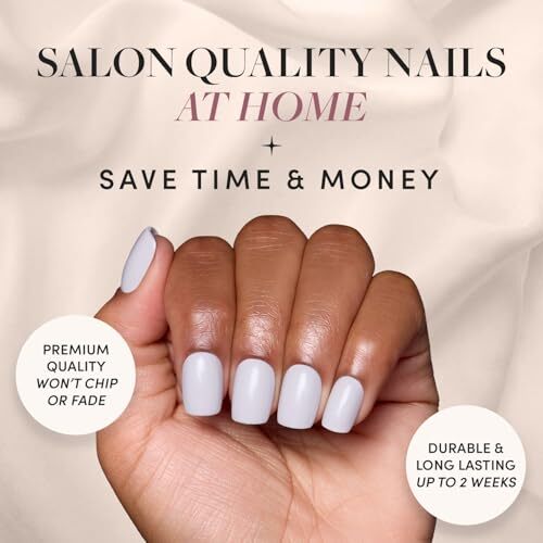 Press On Nails – | Opaque Pale Light Short Squoval False Nails, Lilac Gray