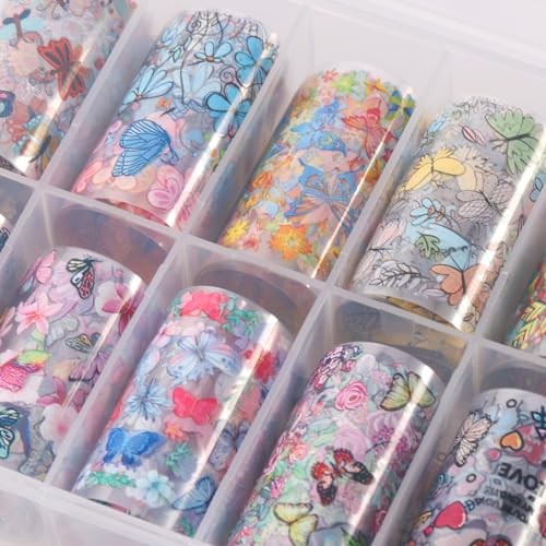 Butterfly Print Nail Art Foils Transfer Stickers 10Pcs Flowers Print Nail