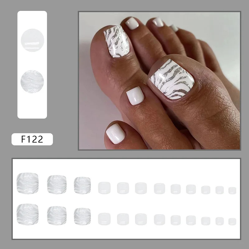 24pcs Glitter Fake Toenails Reusable Full Cover Acrylic Foot Nail Tips