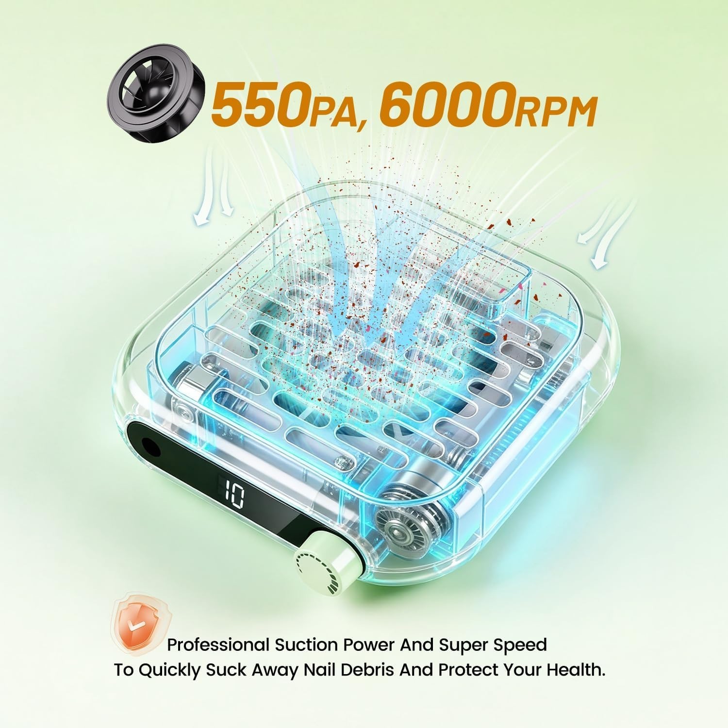 Portable Nail Dust Collector, 6000RPM Suction with 30 Filters – Green Edition