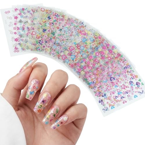 Flower Nail Stickers, 30 Sheets Colorful Daisy Cherry Blossoms Rose 3D Flower