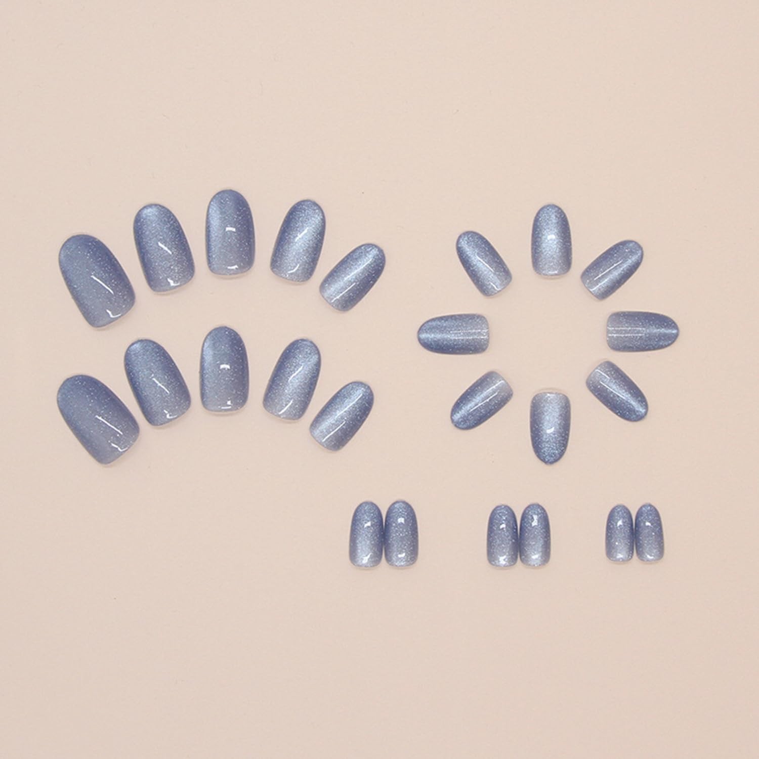 Tyuimhx Blue Cat Eye Press on Nails Medium Oval Fake Nails Glitter False Nail…