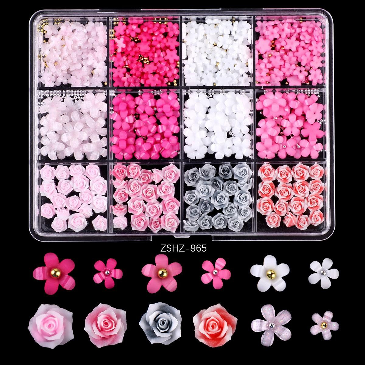 Mixed Nail Charms Kit – 12 Grids Candy Color Flatback Gems, Rose Flowers DIY Box