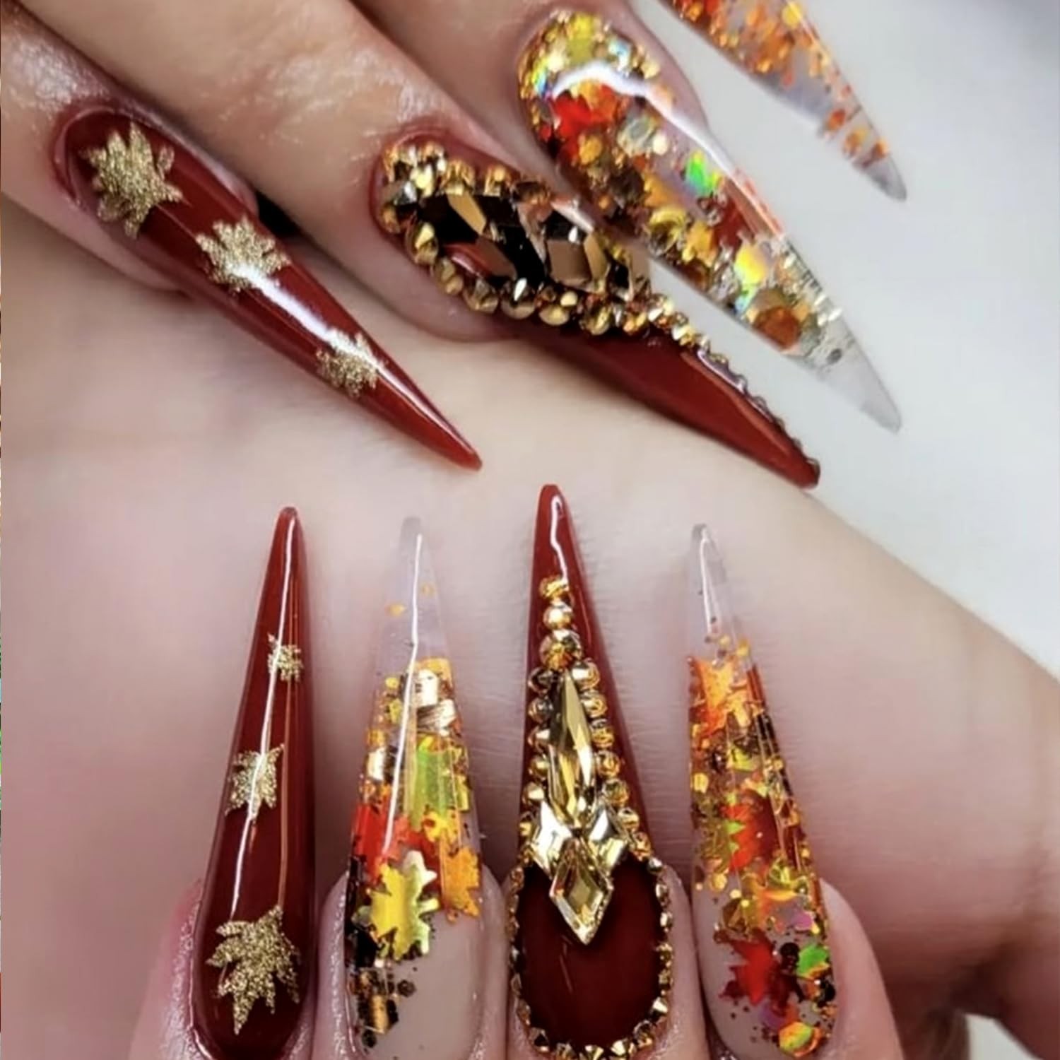 Fall Nail Art Glitter Sequins – Holographic Maple Leaf Flakes for Acrylic Nails