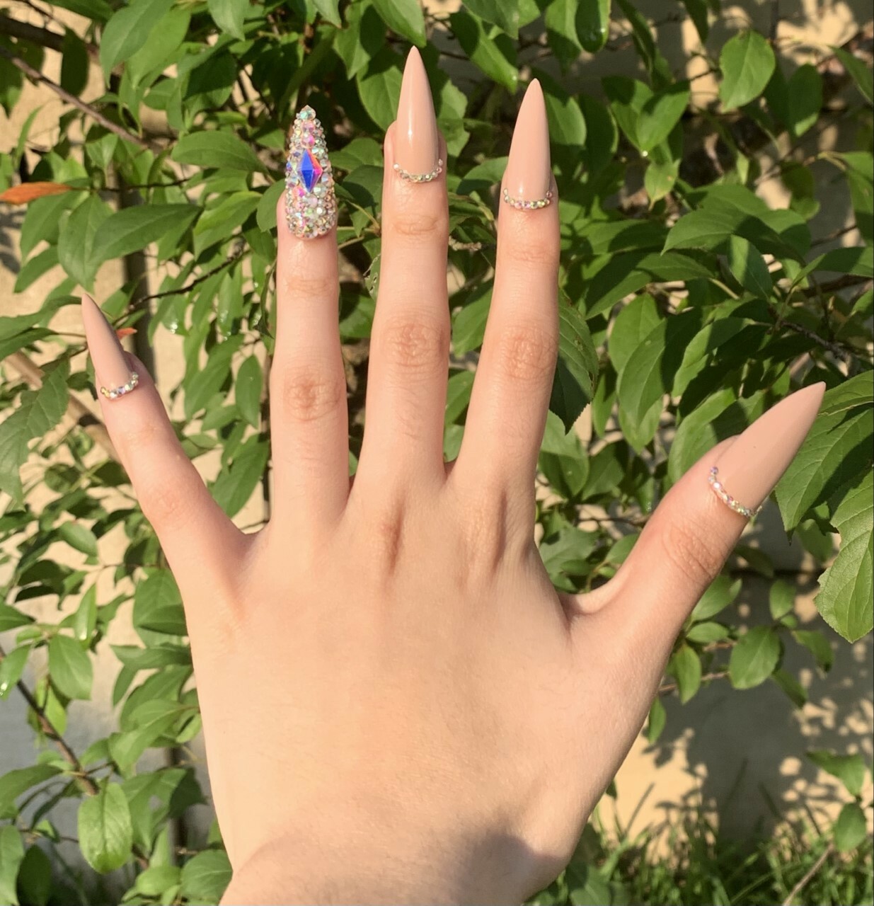 Nude Press on Nails With Diamond accent finger and Diamond cuticals