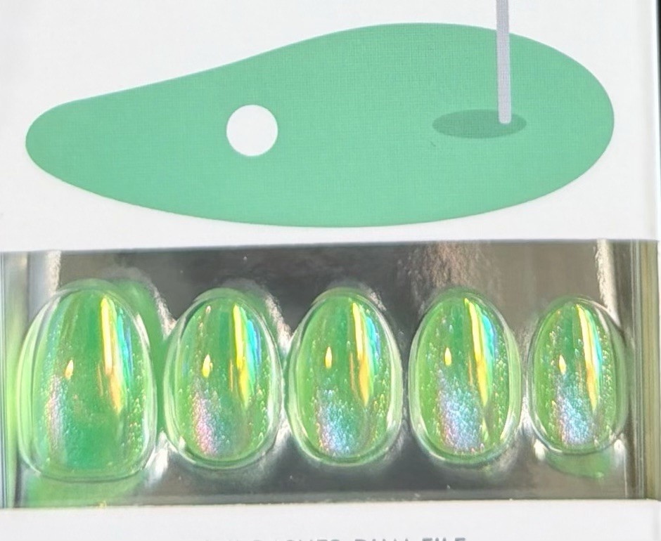 Red Aspen Press On Short Almond Holographic Green Queen Of The Green, Gentry 🌴