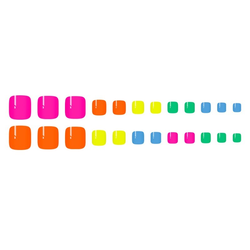 48pcs-Bright Multicolor Fake Toenails, Glossy Rainbow Press on Tips for Summer