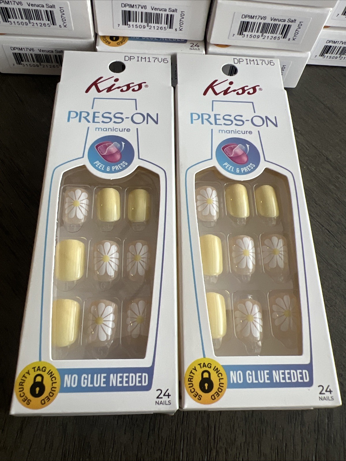 2x~Kiss imPRESS No Glue Press-On Nails~ Yellow~Flower~Short Length~Square New