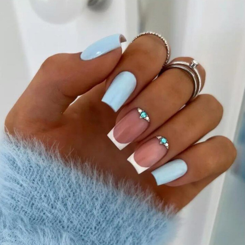 96PCS Elegant Gradient Press On Nails Rhinestone Decor Manicure for Office Daily