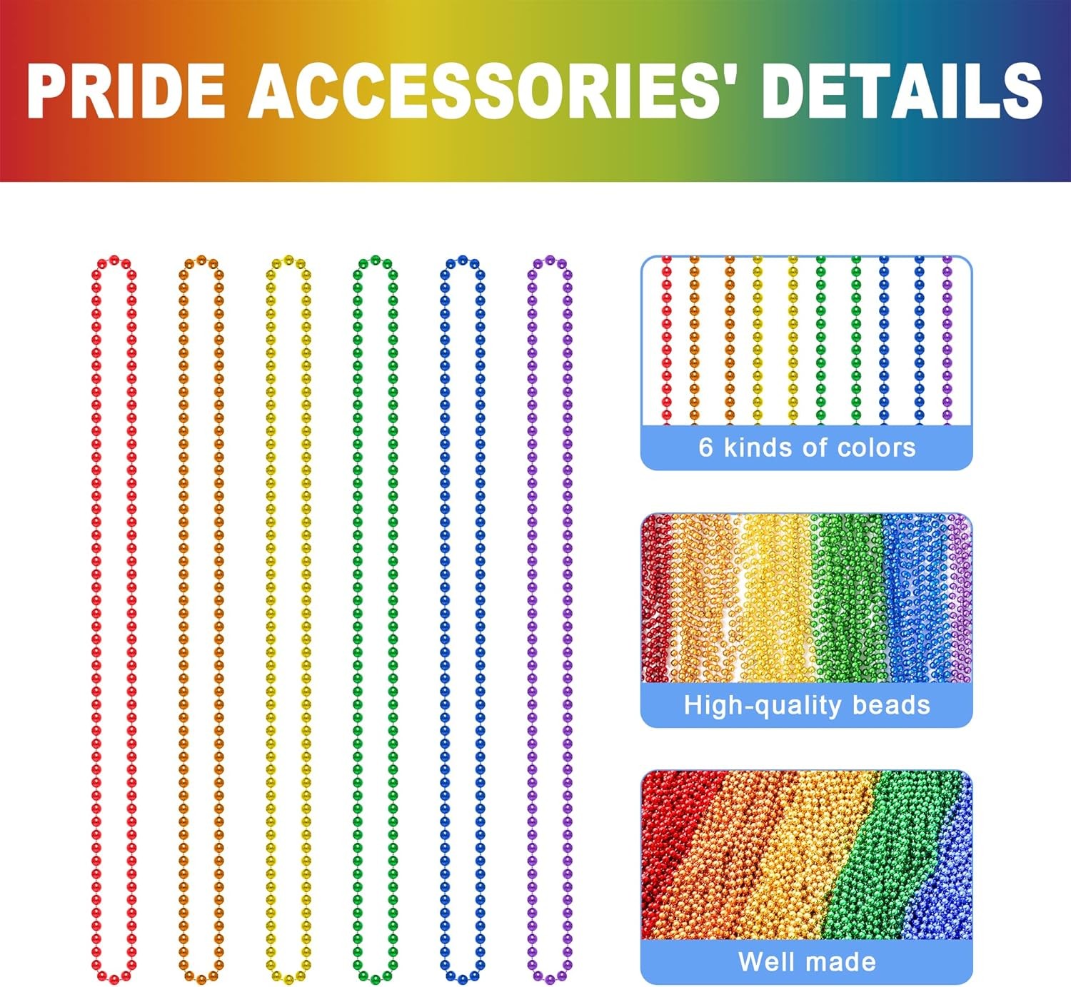 Pride Beads Stuff,LGBTQ Necklace Accessories,100PC 6 Kind of LGBTQ Metallic Bead