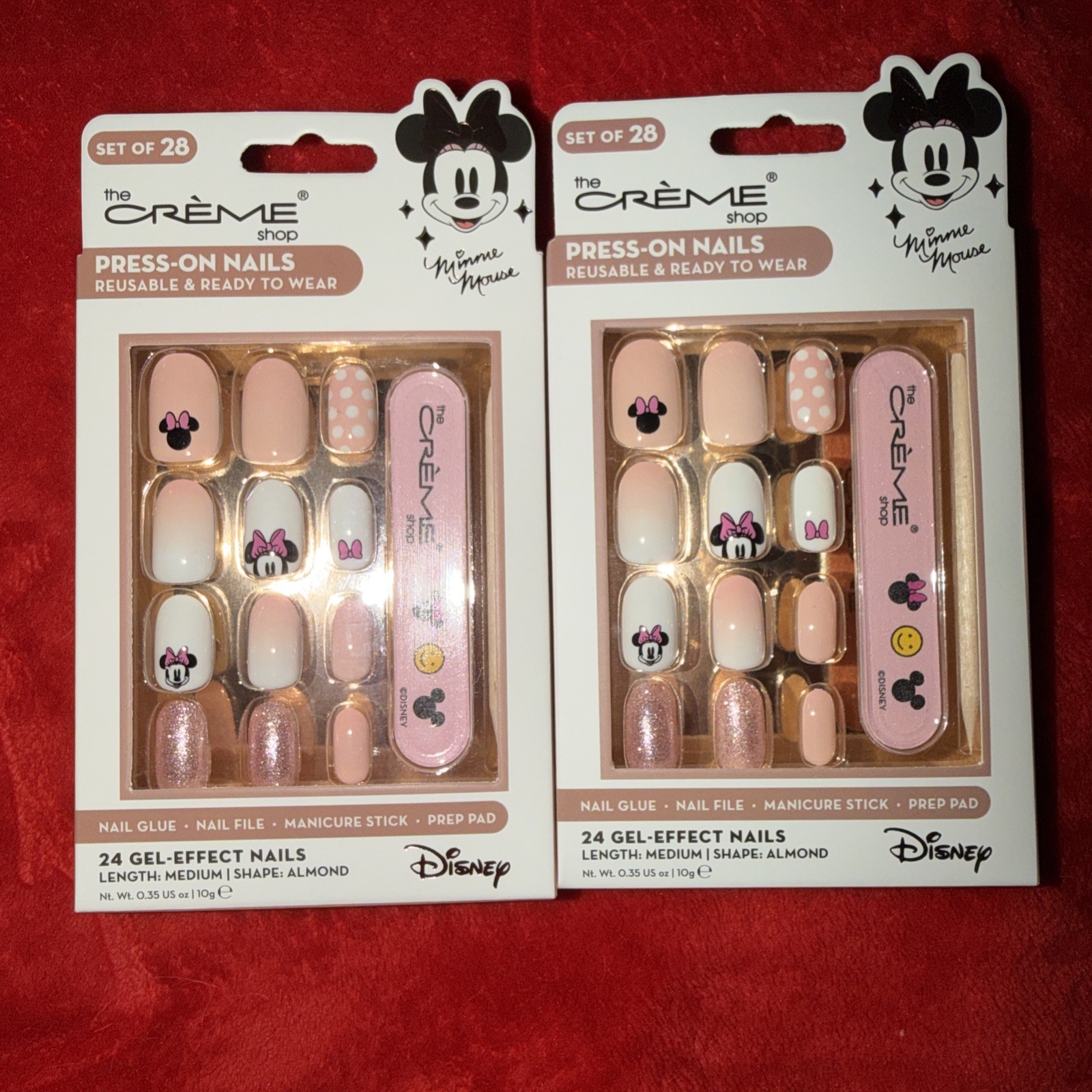 2X The Crème Shop Minnie Mouse Reusable Press On Nails 24 Gel Effect Med Length