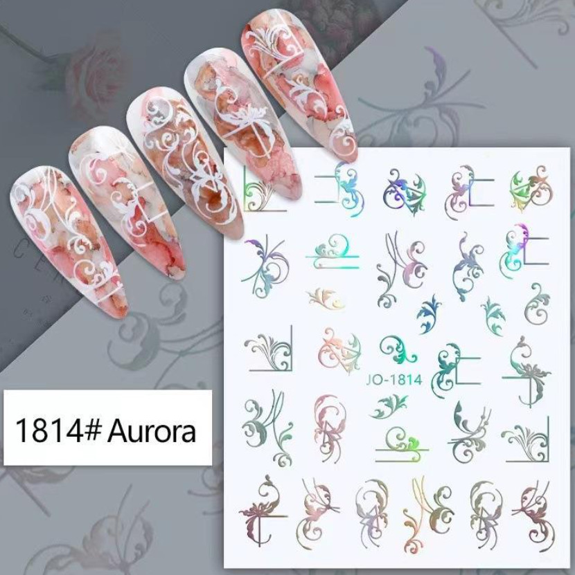 3D Nail Art Stickers Decals Aurora Floral Flowers Lace Swirls Lines Waves NS50