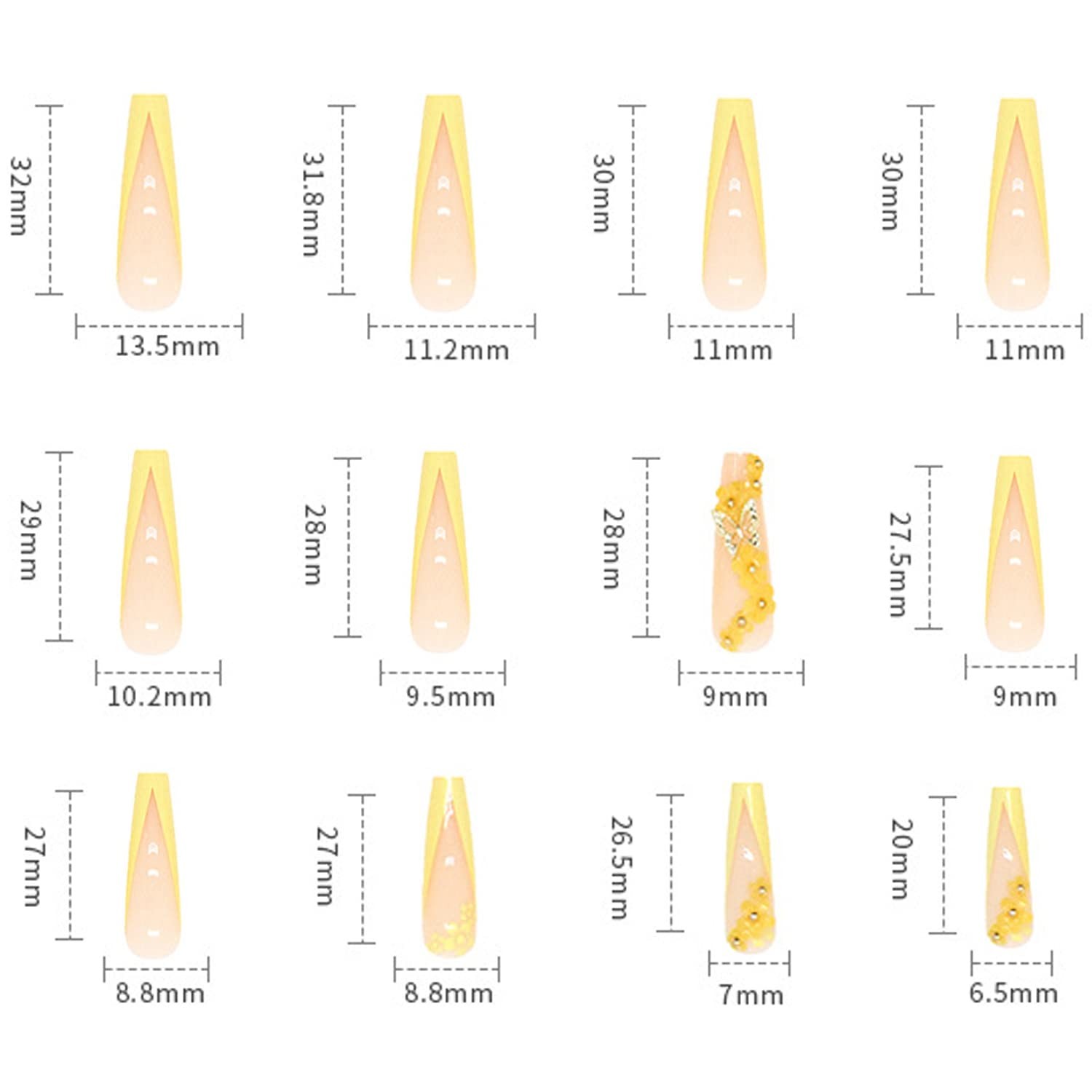 Press on Nails Long Ballerina French Tip, 24 PCS Full Cover Reusable Coffin F…