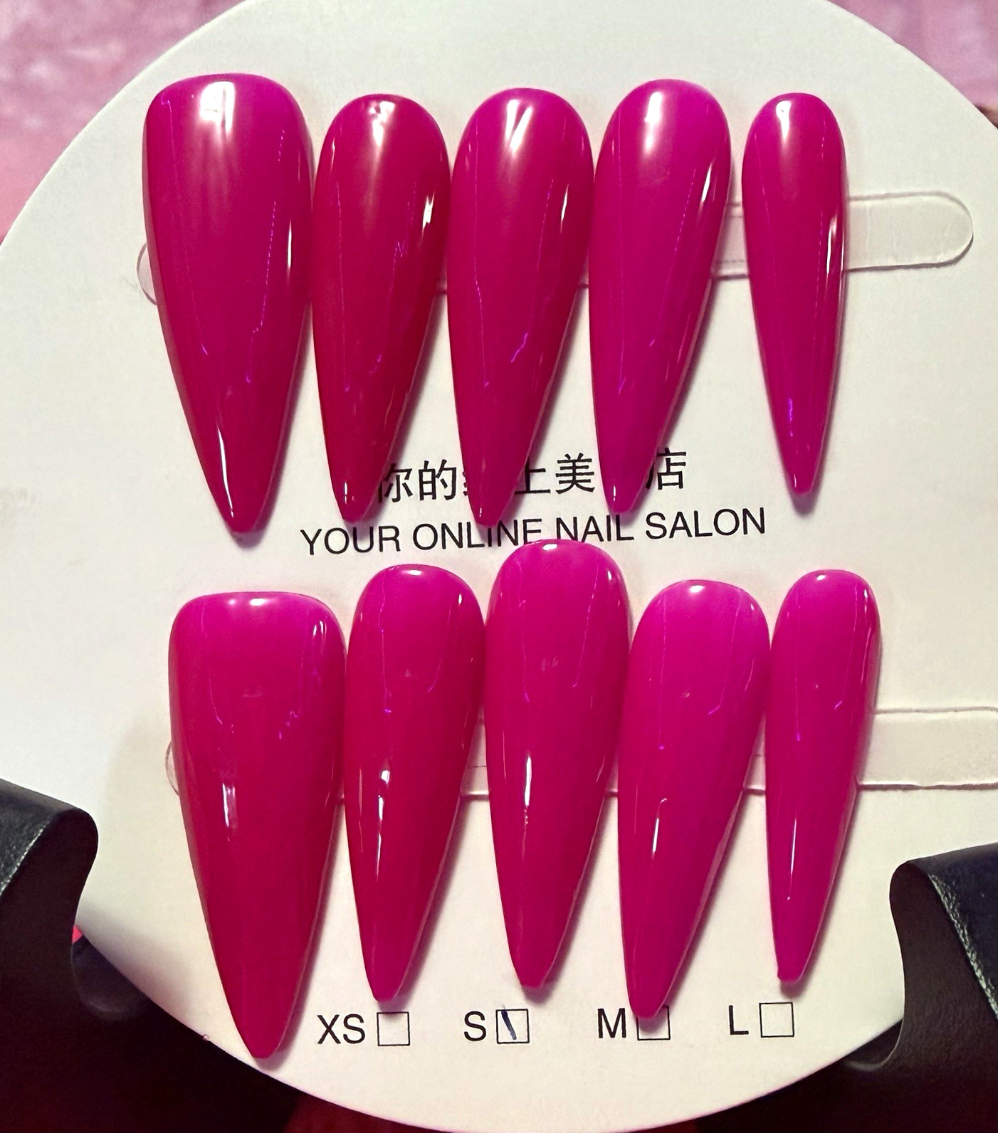 Pink Shiny Coffin Press-On Nails Set, Long Full Cover, Pre-Designed small