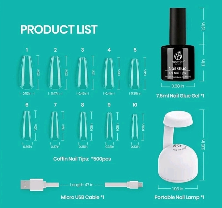 Beetles Nail Tips & Glue Gel Nail Kit 2-in-1 Nail Gel & Base Gel 500pcs……252