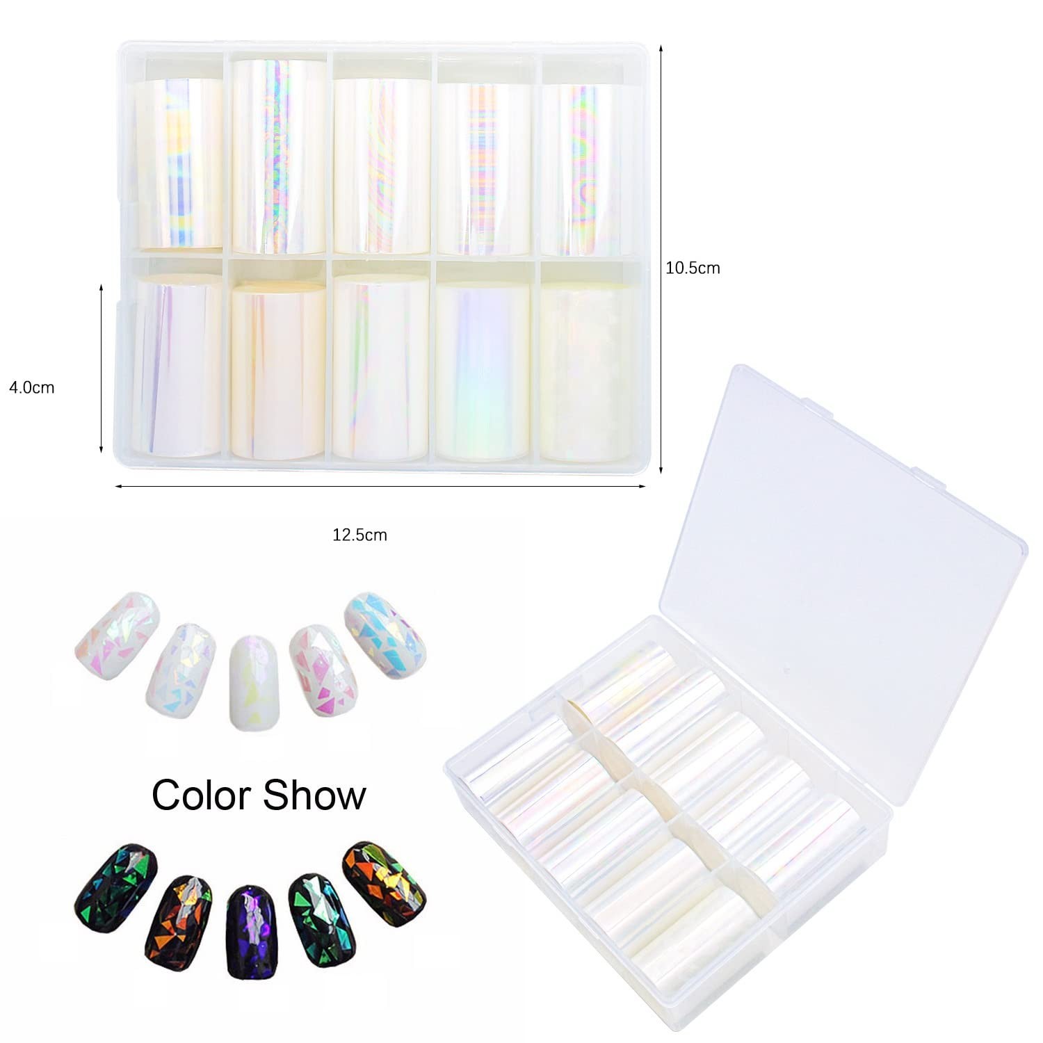 SILPECWEE 10 Rolls Neon Nail Foil for Long Acrylic Nails Holographic Nail Tra…