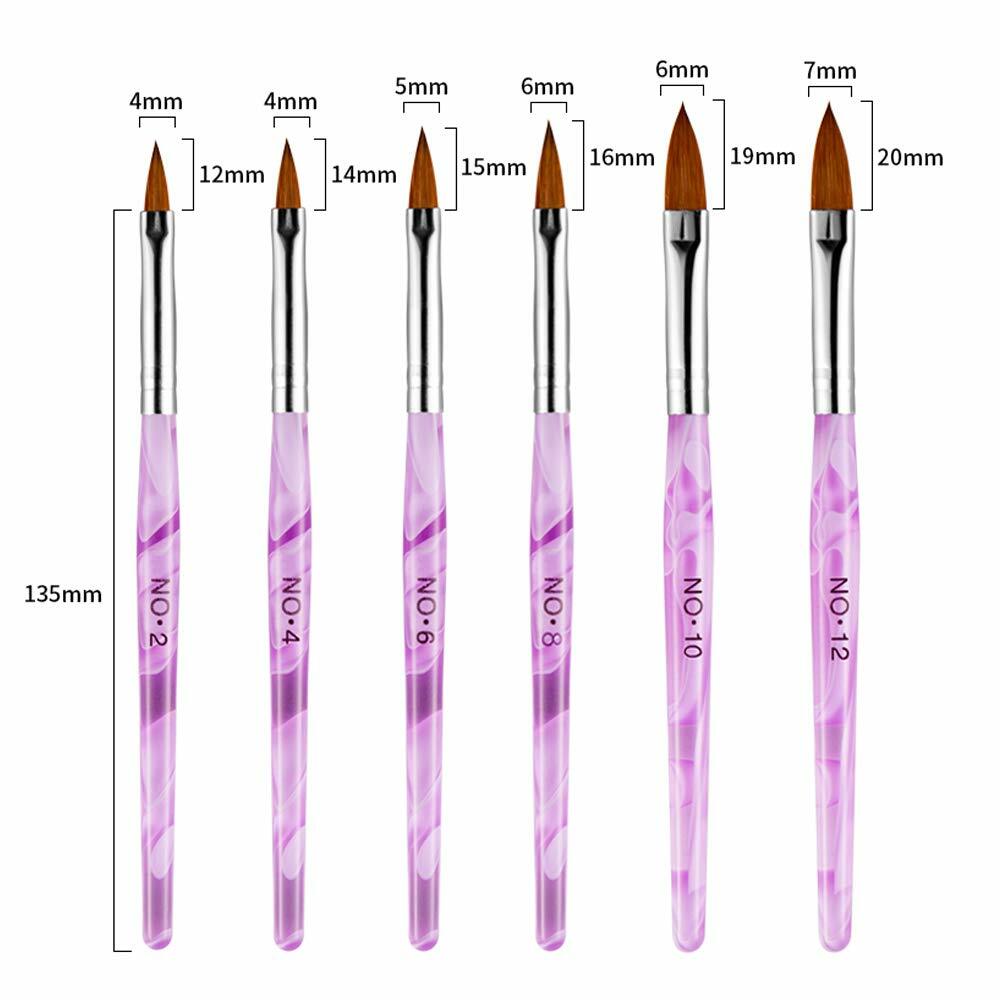 6Pcs Acrylic Nail Art Brush Set Acrylic UV Gel DIY Brush Manicure Kit US STOCK
