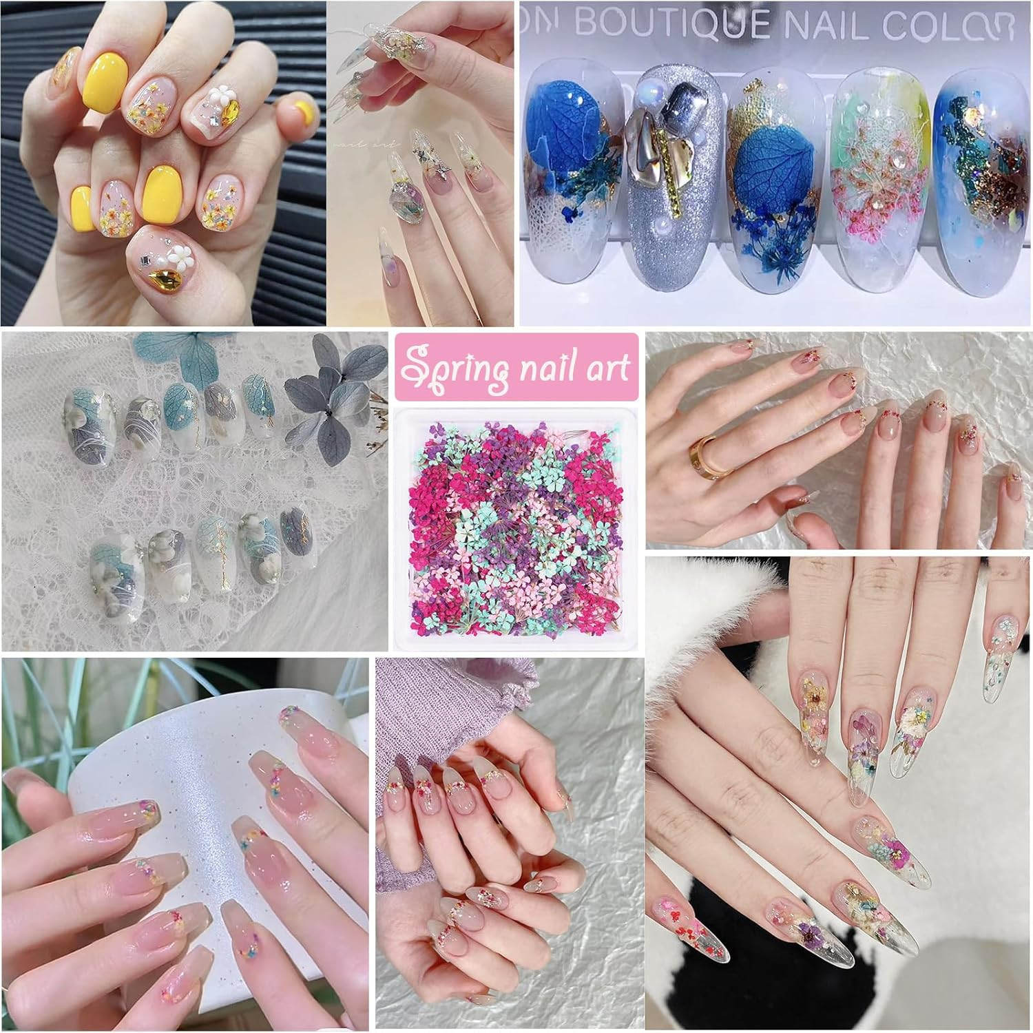 3D Dried Flowers for Nails, Spring Flower Nail Art Stickers 1Box Dried Flowers f