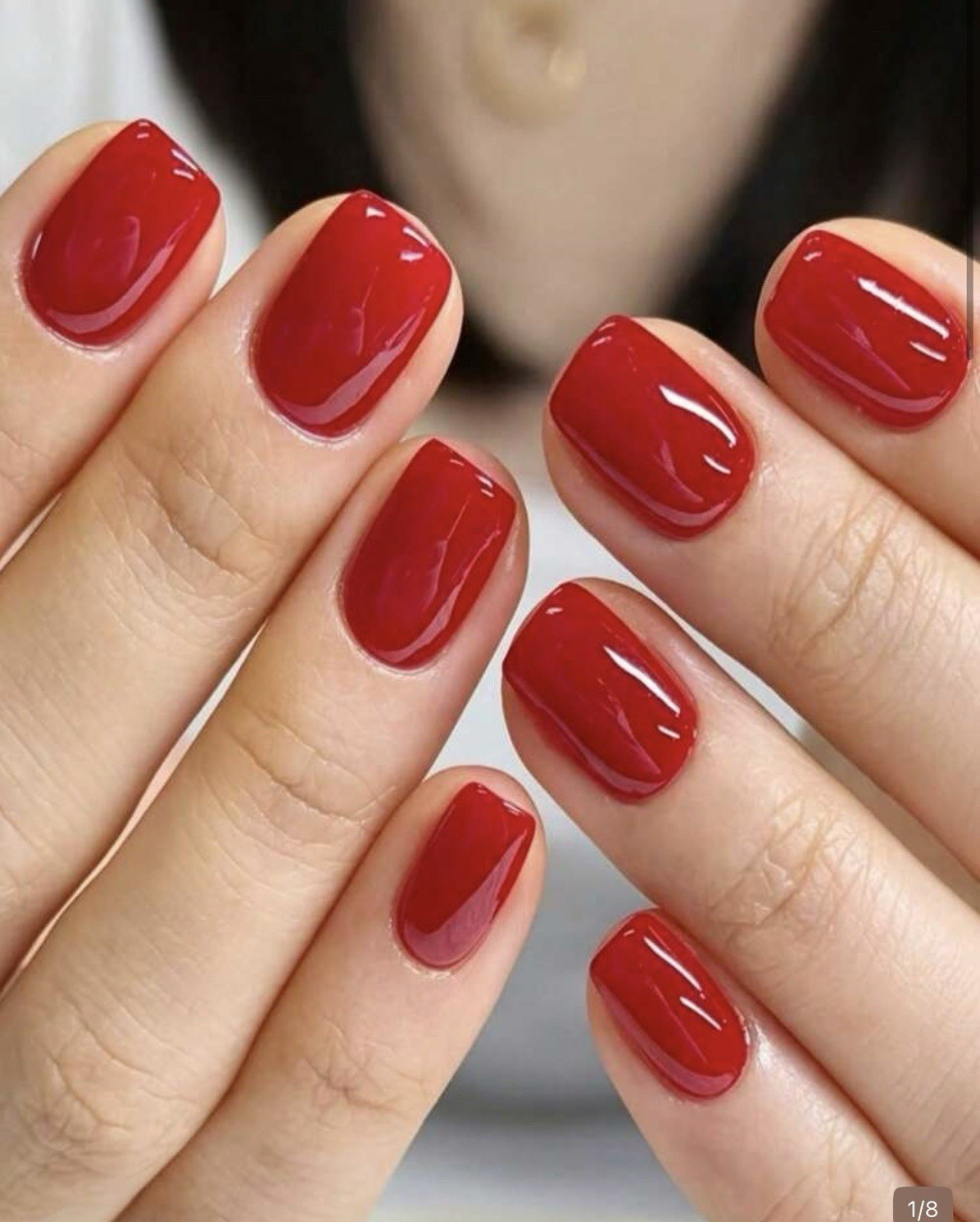 Red Shiny Square Short Full Cover Press-On Nails, Pre-Designed for Fingers