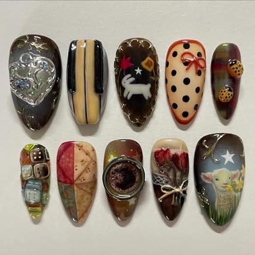 Press on Nails Medium Almond Fake Nails Colorful Anime Glue ons Design BNX103