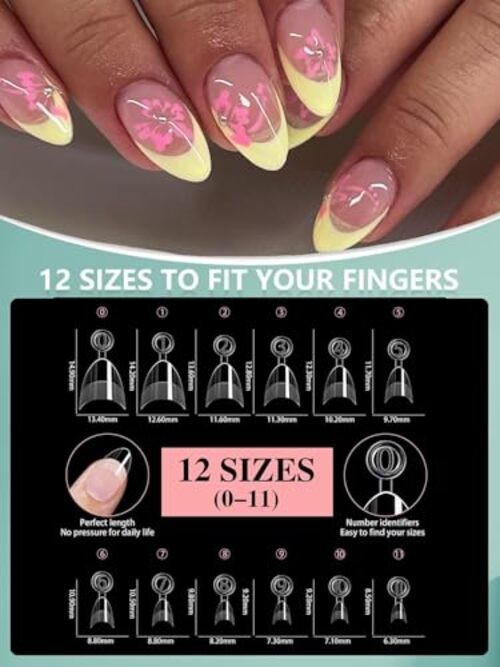 480Pcs Extra Short Half Cover Almond &Tapered Square Nail Tips Gel x Clear