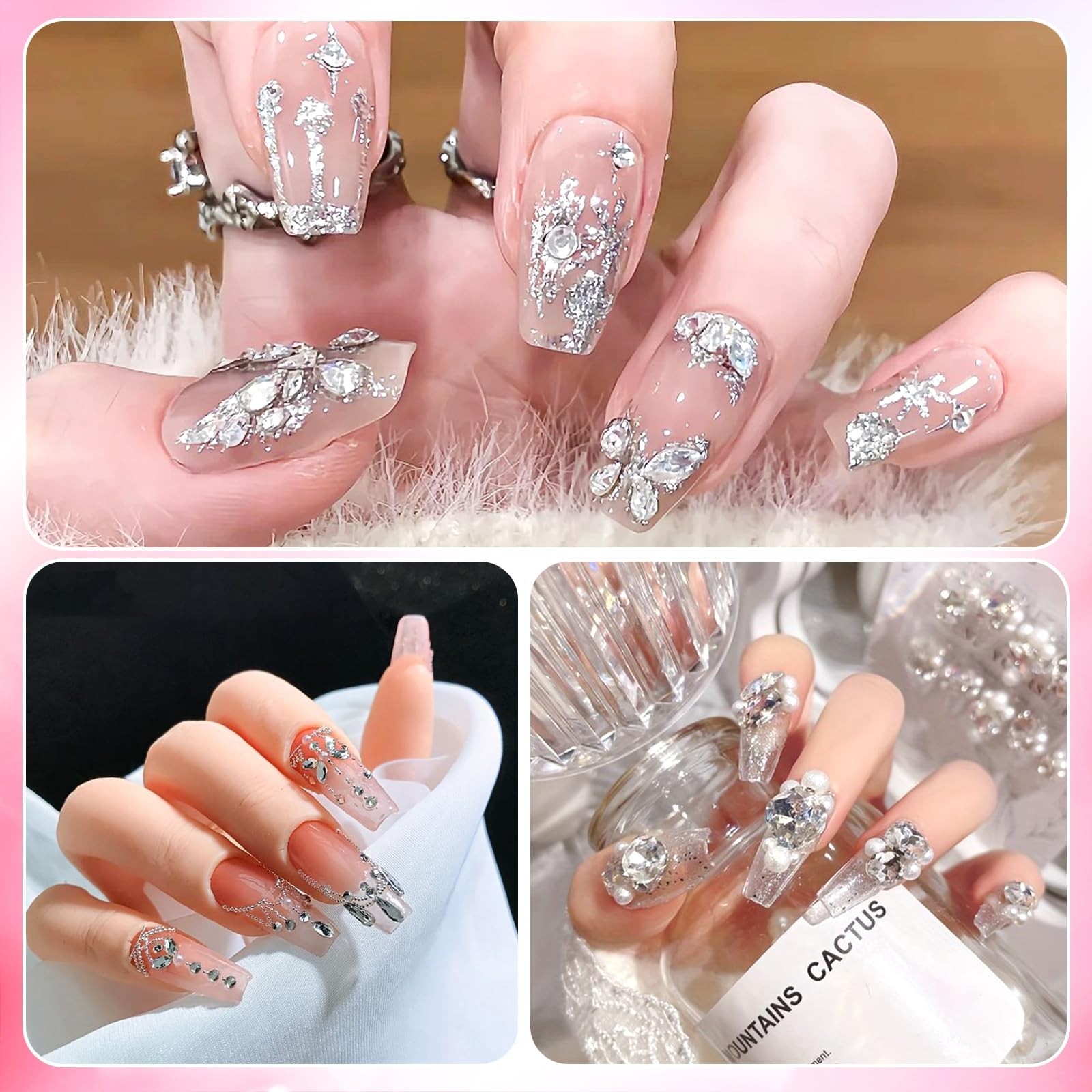 White Nail Art Rhinestones Kit – Multi Shapes & Sizes Flatback Gems for DIY Nail