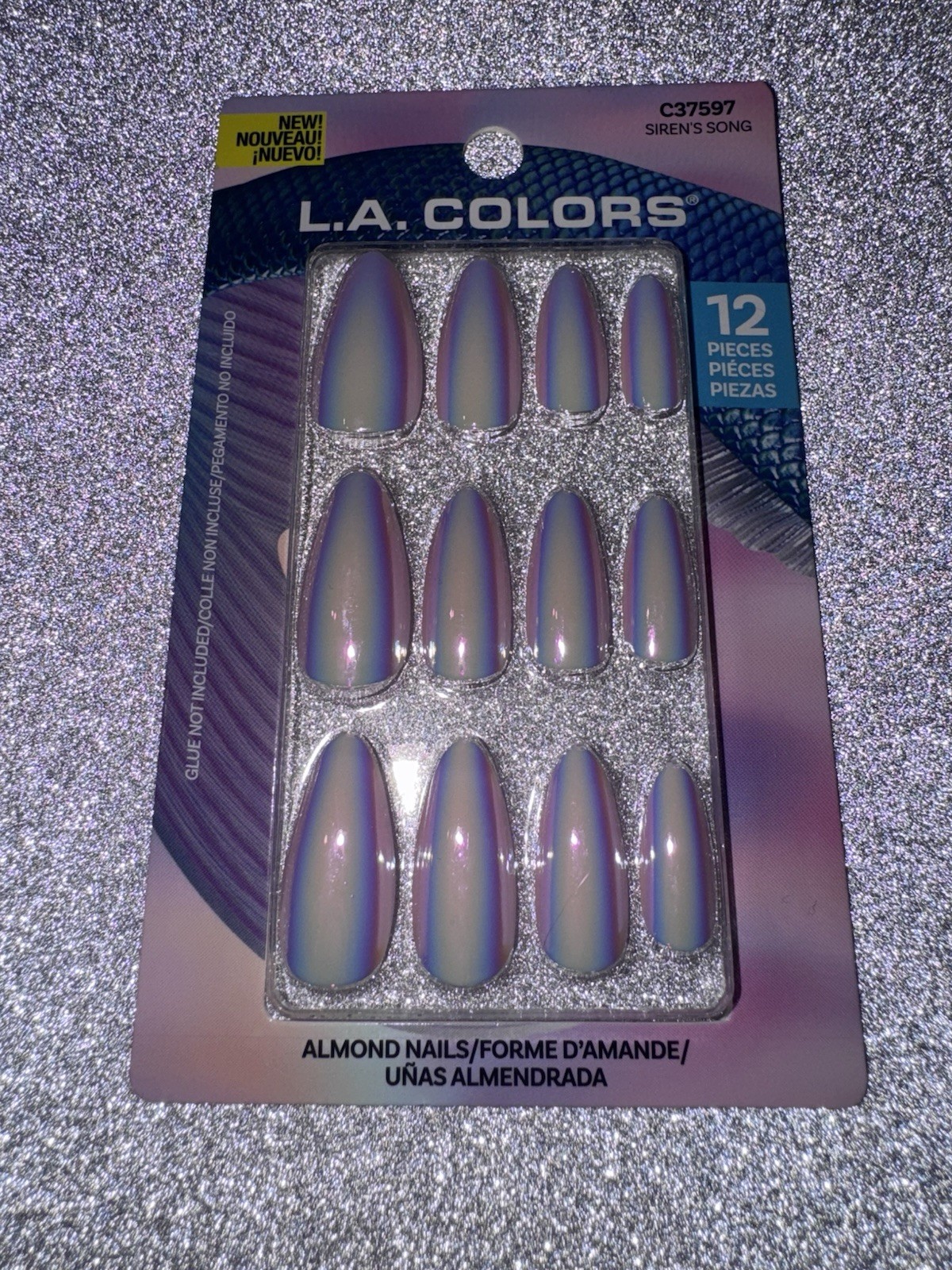 2x Chrome Pink Long Almond Shape Nails L.A. Colors Press-On Nail Set 12 Pcs 2 Pk