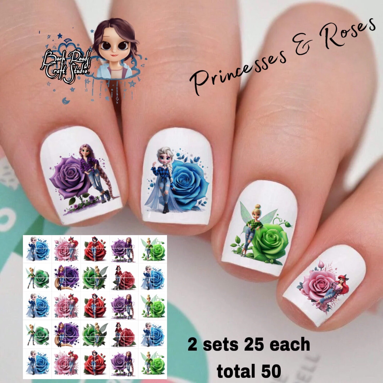 Disney Princess Roses Waterslide Nail Art Decals Set Of 50 Instructions Bonus