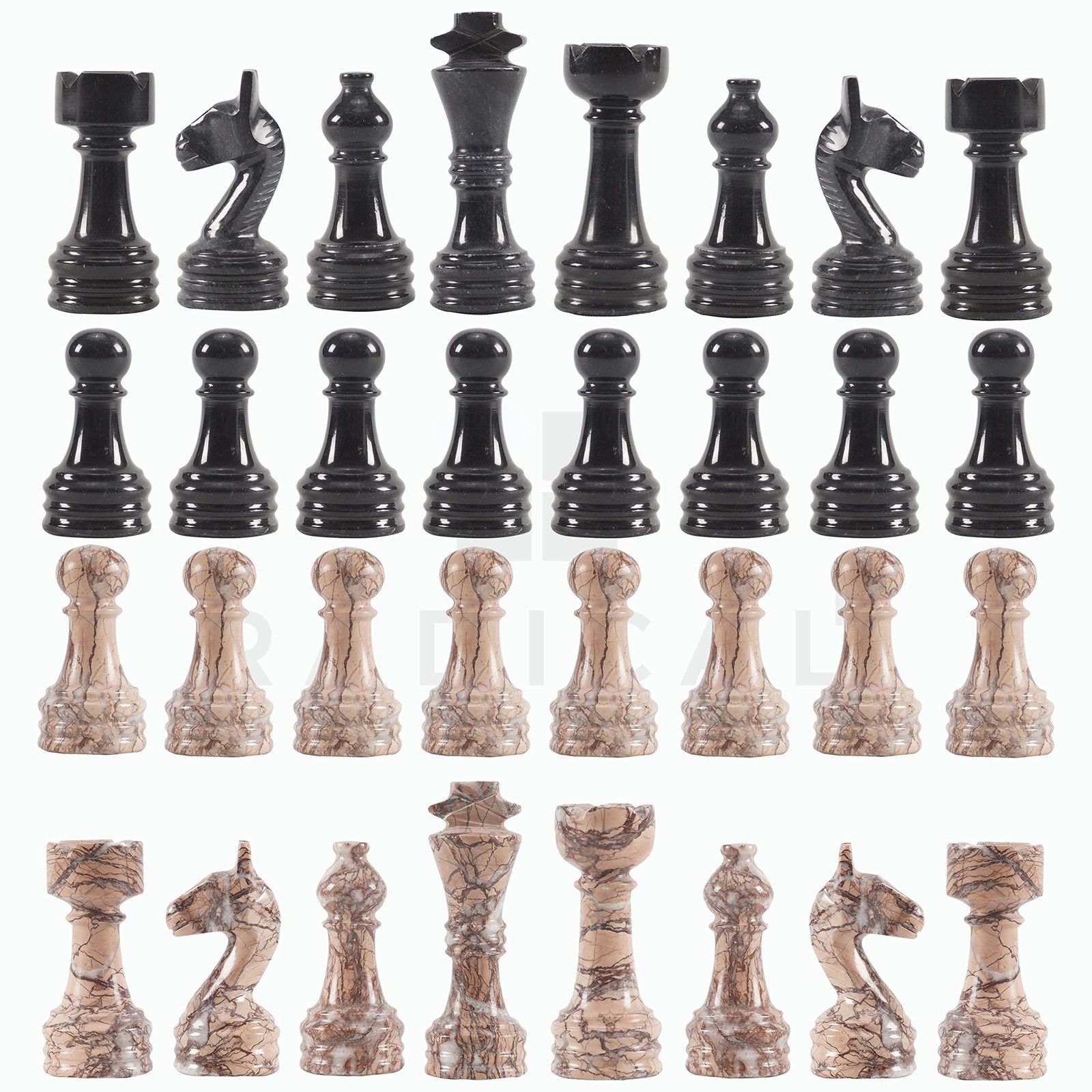 Radicaln Marble Chess Figures 3.5” Inches 3.5 Inches, Black and Marinara