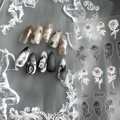 Rose Nail Art Stickers 3D Floral Nail Decals Valentine Bridal Nail Art, Rose