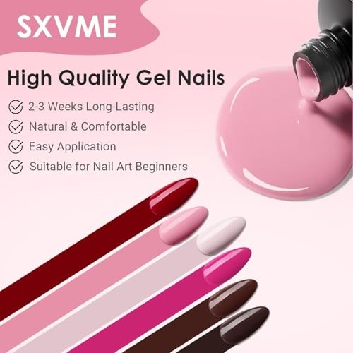 SXVME Short Oval Press On Nails, Handmade Gel Acrylic False Nails for Big &