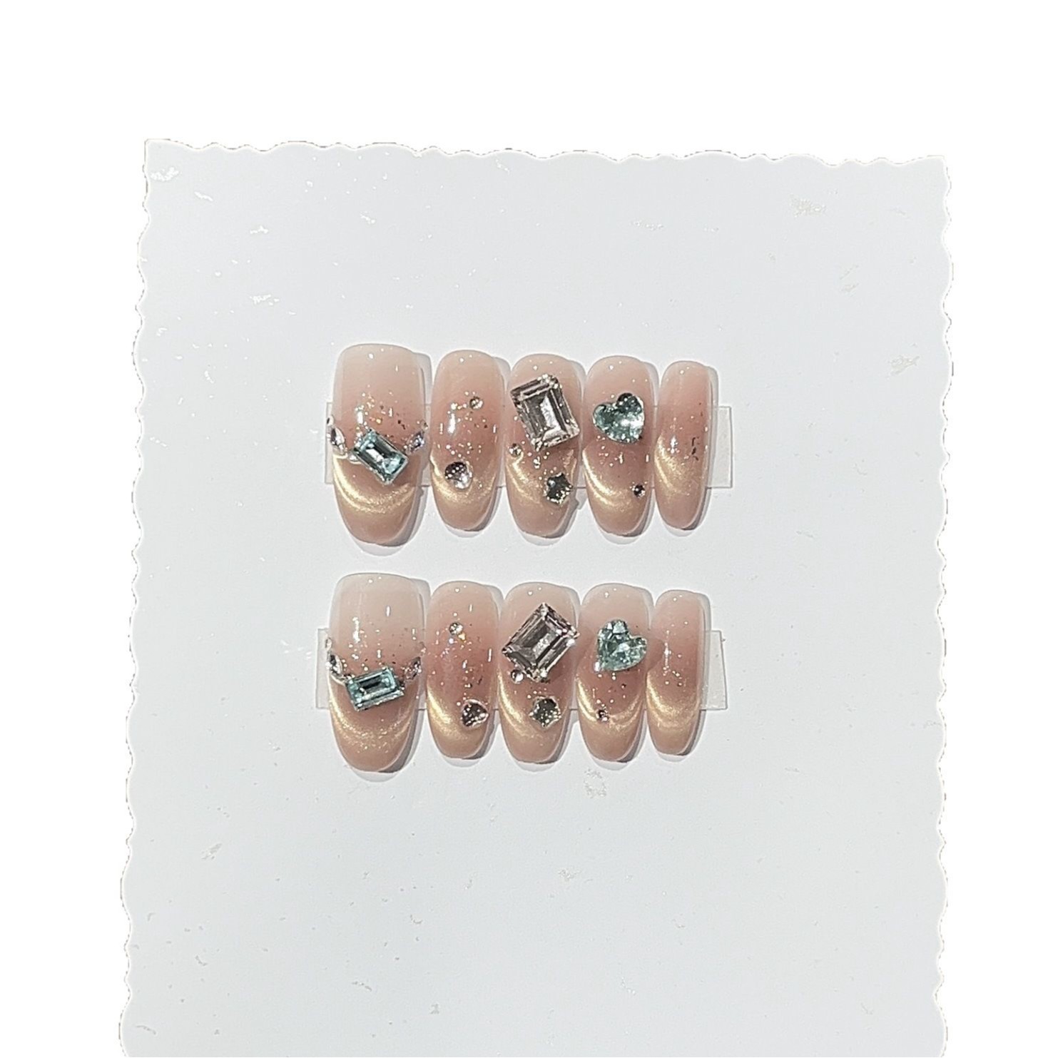 10Pcs Handmade Orange Cat Eye Nails Glitter Rhinestone Youth Daily Style