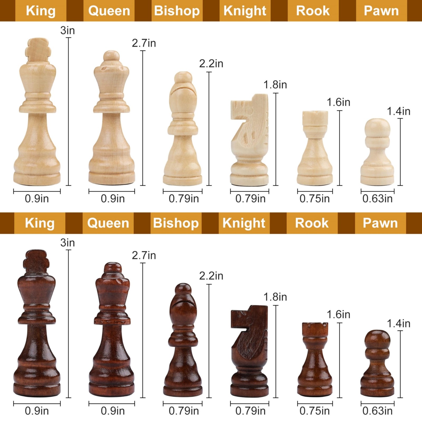 Gothink Chess Set Board Games for Adults, 15” 15 inches x 15 inches, Brown
