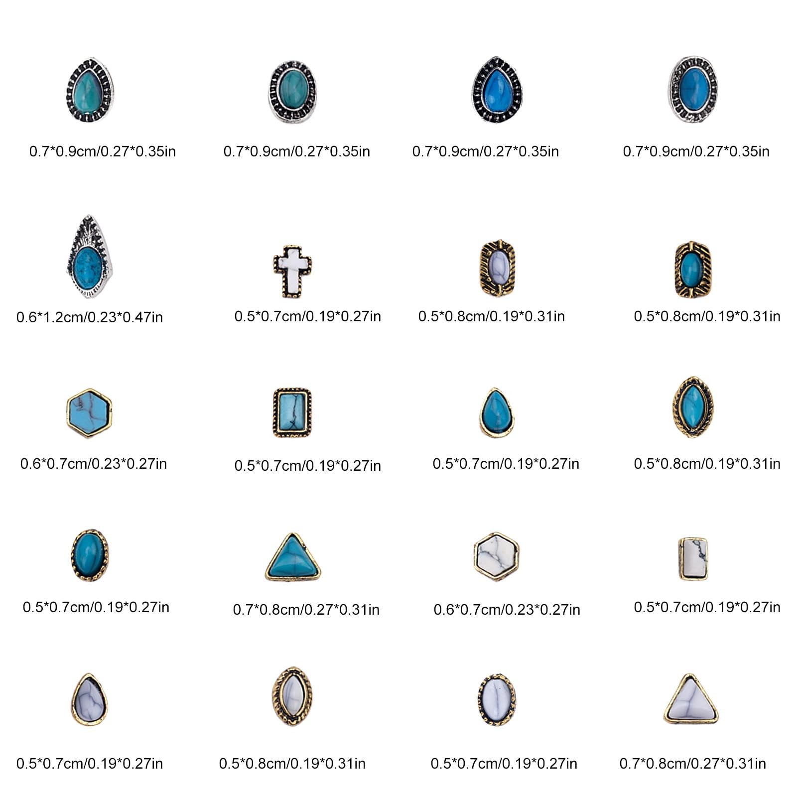 50pcs Turquoise Nail Charms, 3D Hollow Out Vintage Pendants DIY Western Art B…