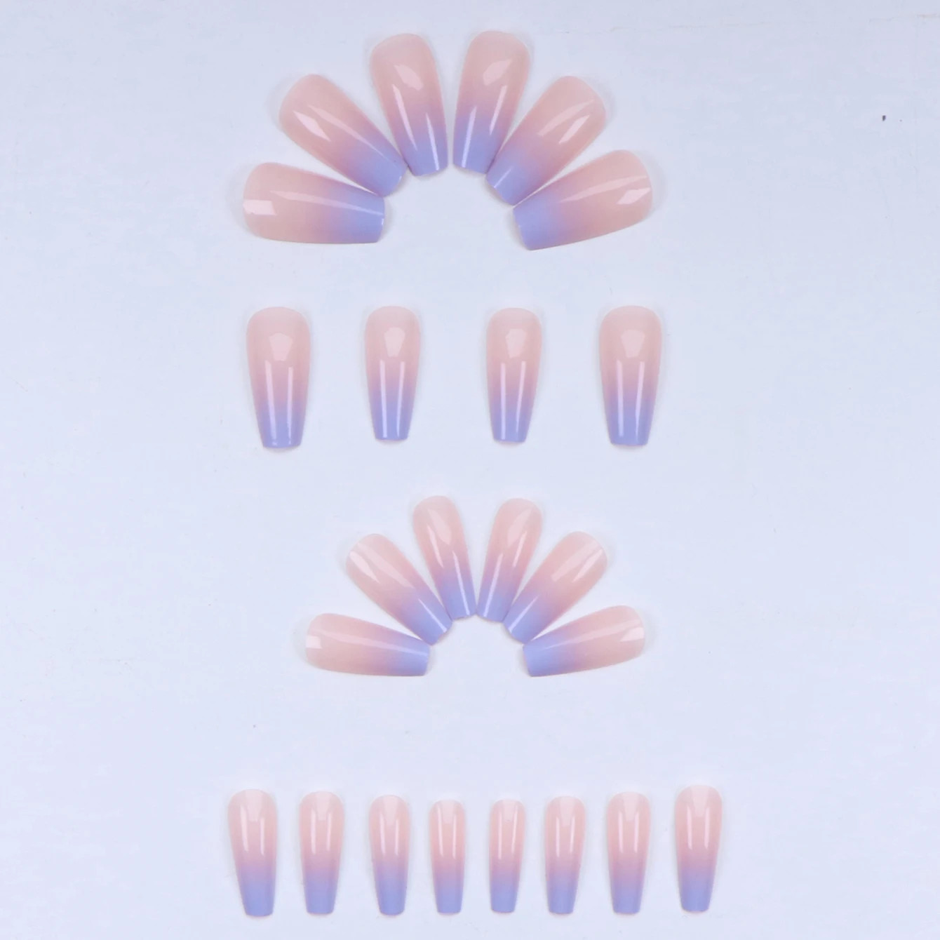 24PCS Press On Nails Square Gradient Blue Fake Nails With Long Acrylic Gloss