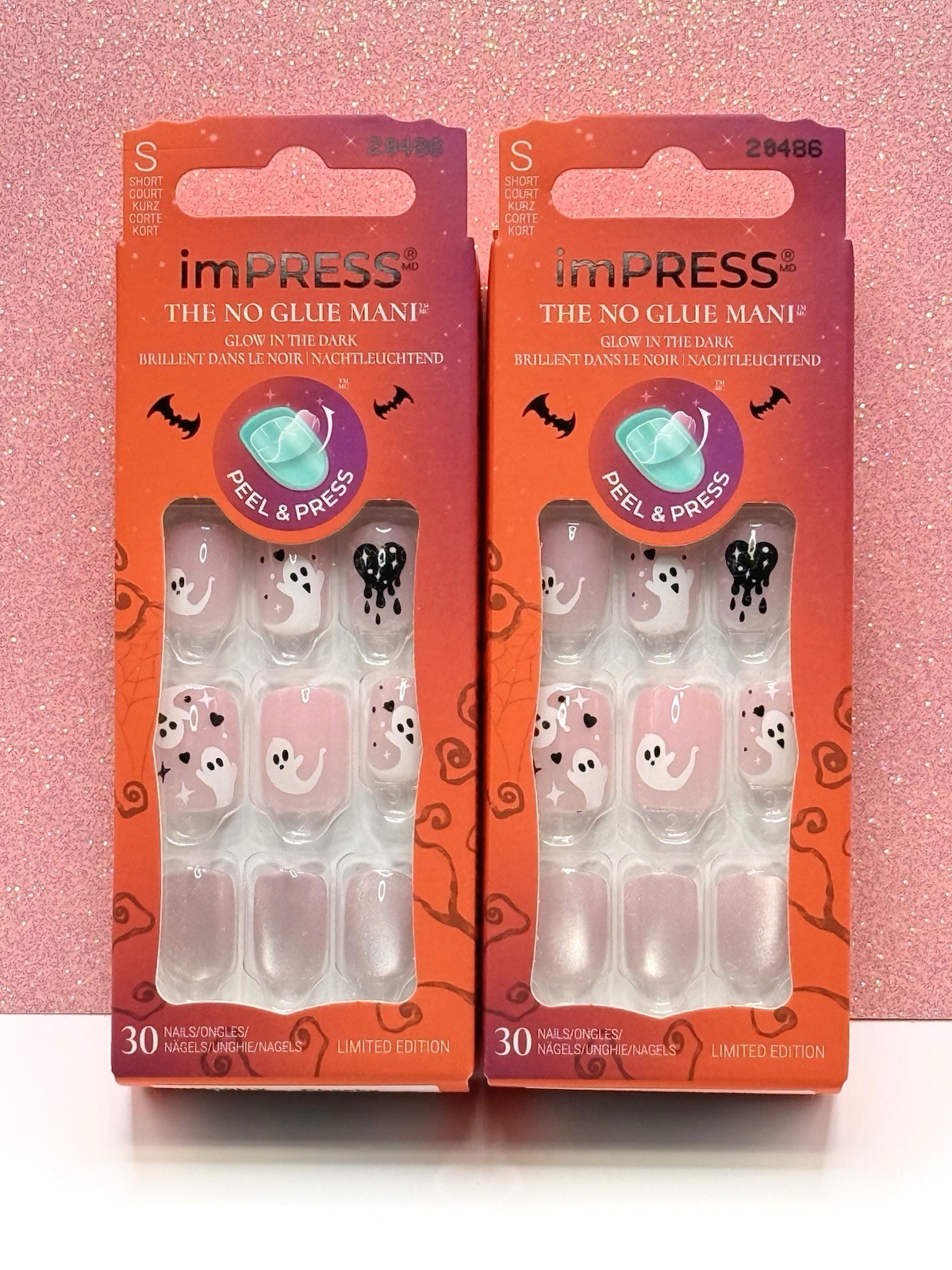 Kiss imPRESS Press-On Nails Manicure Short Halloween Ghost Pink 20486 Cheeky 2pk