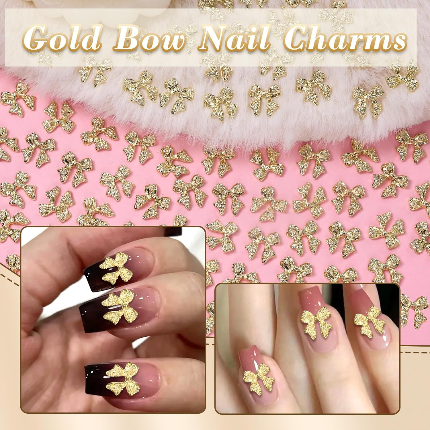 80 Pcs Gold 3D Bow Metal Nail Charm, Luxury Shiny Bows Nail Jewelry Charms for A