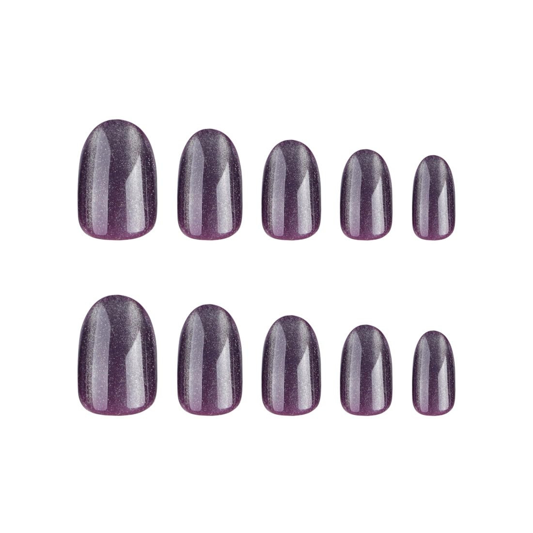 Press on Nails Cat Eye Oval Extra Short Fake Nails with Designs Bling Purple