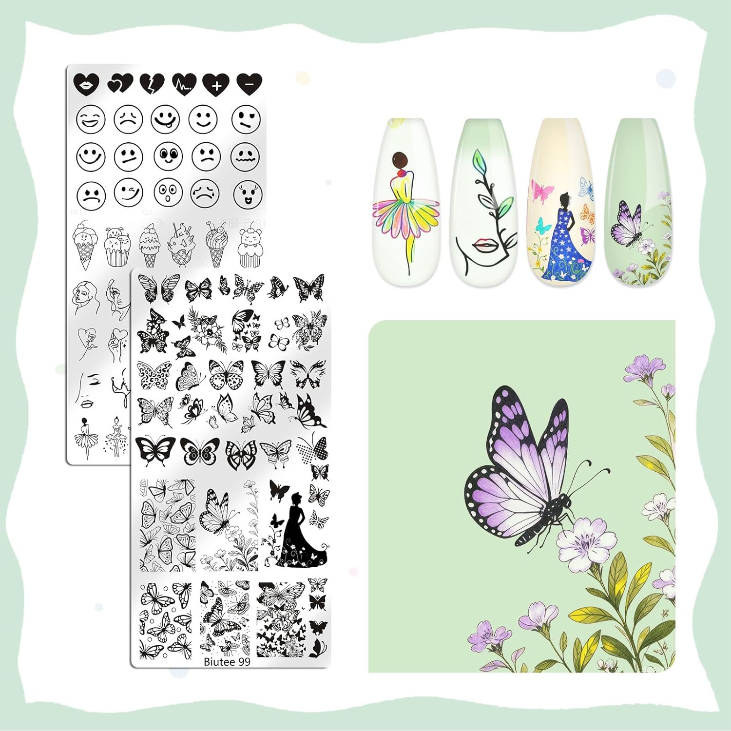 Biutee Nail Stamping Plate Set 12PCS Nail Art Stamp Plates 8PCS Stamping Nail Ge