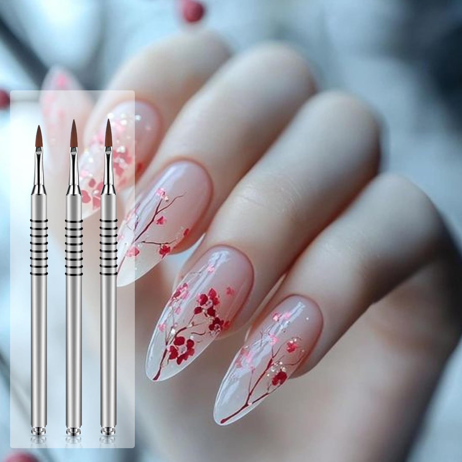 3 Pack 3D Flower Brush for Acrylic Nail #2#4#5 Kolinsky Art Silver