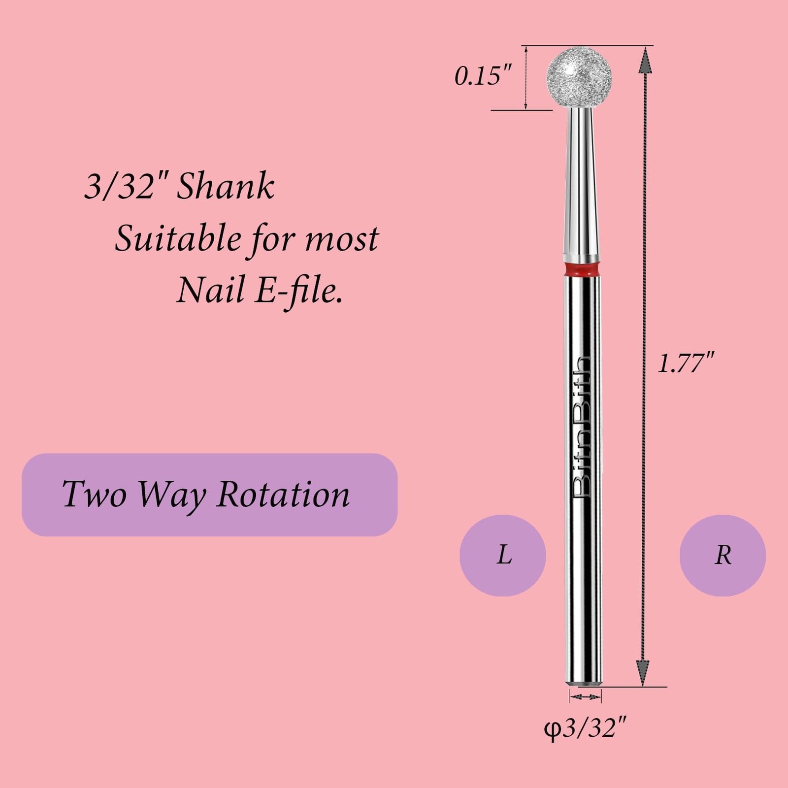 Ball Shape Diamond Nail Drill Bit 3/32″, Safety Cuticle Drill Bit Professiona…